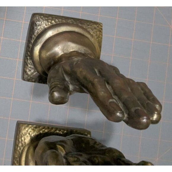 Praying Hands Brass Bookends By Gossa 8" Tall Pair Vintage Home Office Decor - Picture 12 of 15